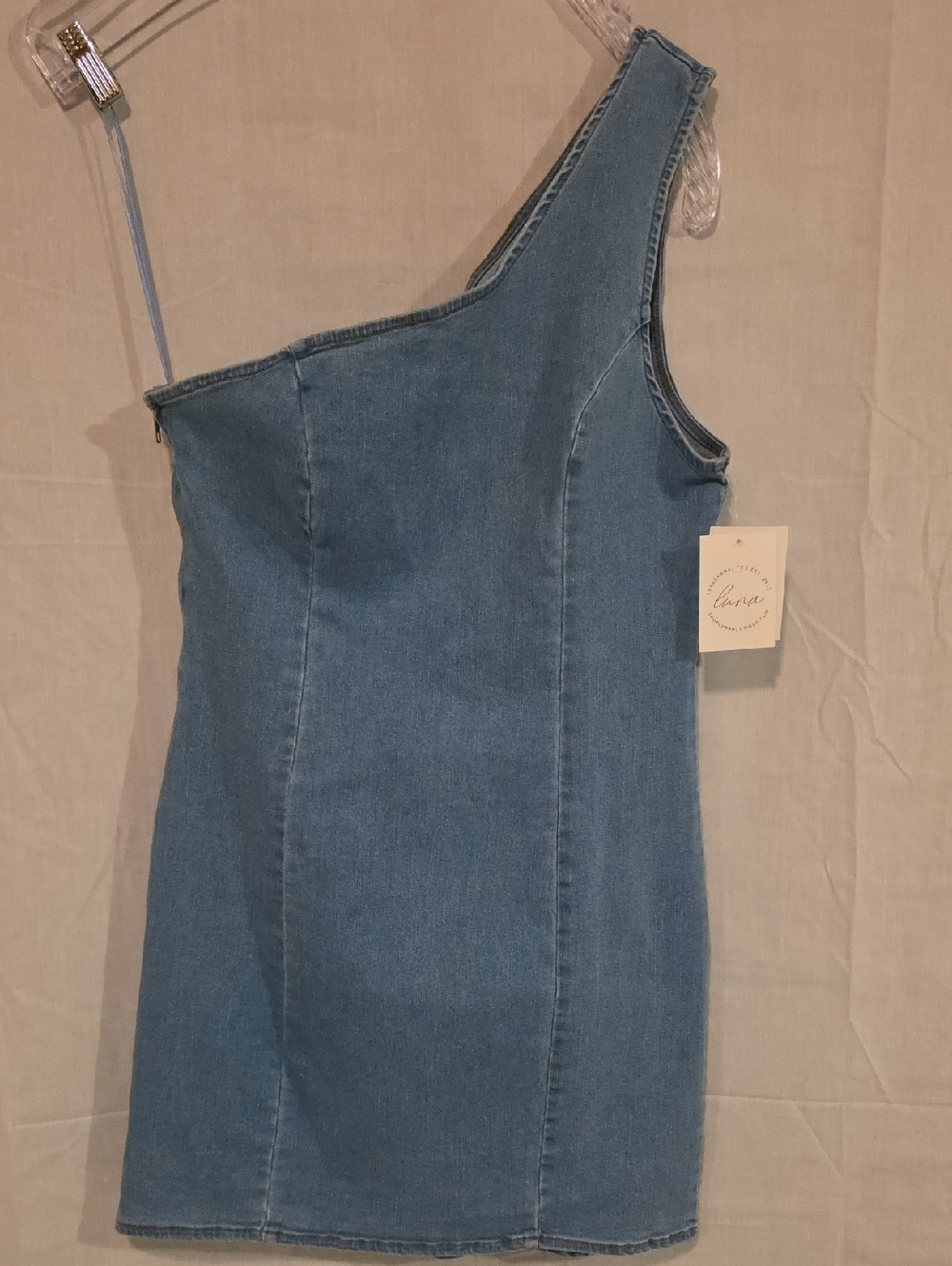 Le Lis One-Shoulder Denim Mini Dress - Light Blue